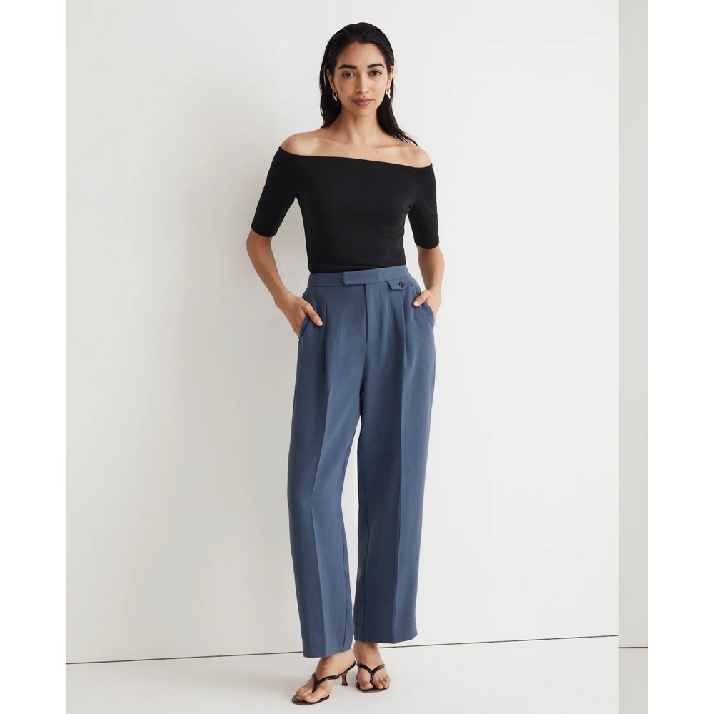 Madewell Rosedale Wide-Leg Pants Dusty Blue Pleated High Rise NN981 Womens 14